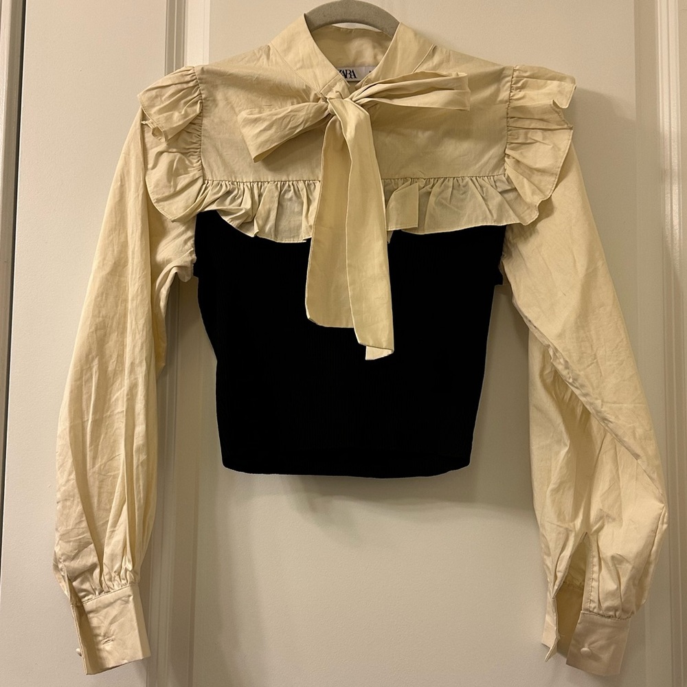 Cream & Black ZARA Bow shirt
